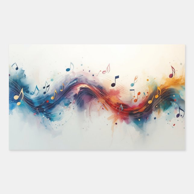 Flowing Musical Notes Art Wallpapers & Backgrounds Rectangular Sticker (Front)