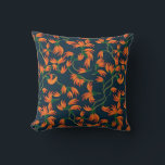 Flowing Orange Floral Pattern Cushion<br><div class="desc">Seamless pattern of vibrant orange flowers with green stems on a dark blue background. The design is dynamic and lively, with a sense of flow.</div>
