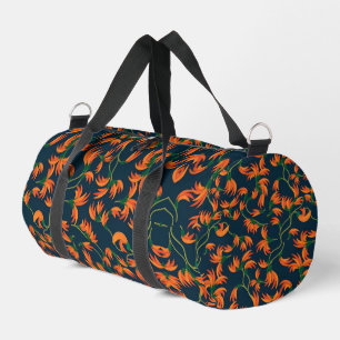 Flowing Orange Floral Pattern Duffle Bag