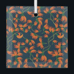 Flowing Orange Floral Pattern Glass Tree Decoration<br><div class="desc">Seamless pattern of vibrant orange flowers with green stems on a dark blue background. The design is dynamic and lively,  with a sense of flow.</div>