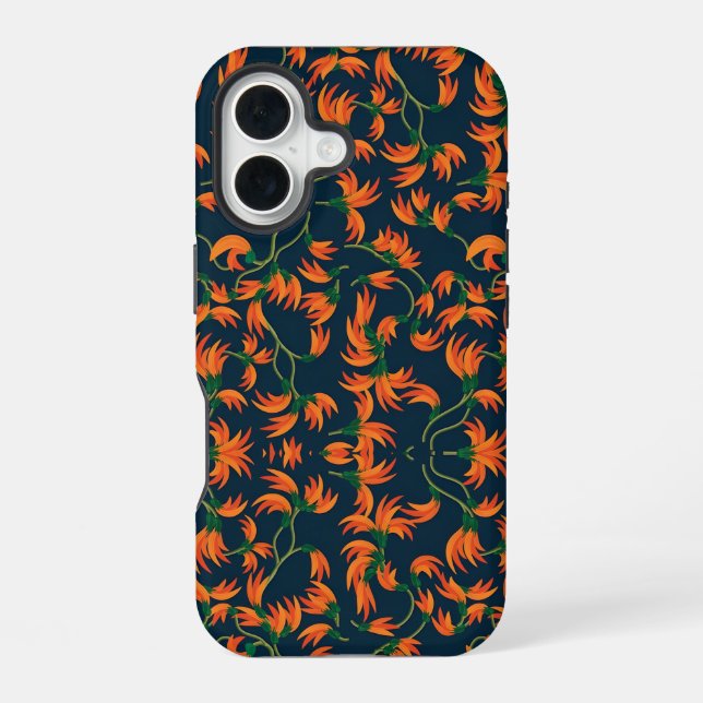  Flowing Orange Floral Pattern iPhone 16 Case (Back)