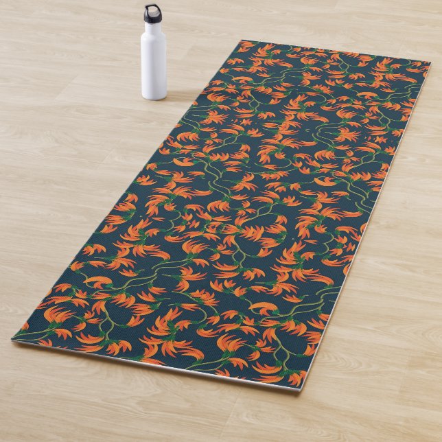  Flowing Orange Floral Pattern Yoga Mat (In Situ)