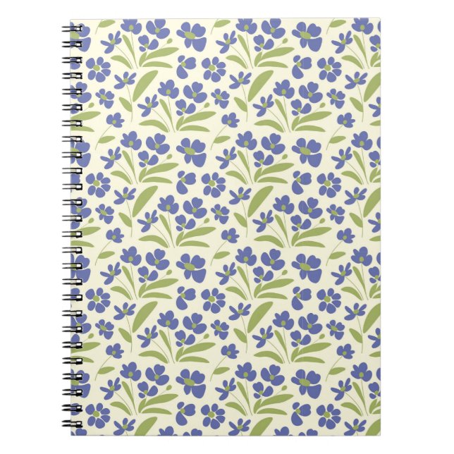  Flowing Organic Floral Blue Green On Cream 0111A Notebook (Front)