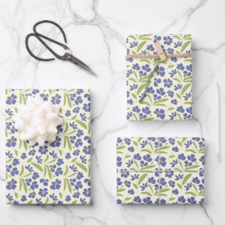  Flowing Organic Floral Blue Green On Cream 0111A Wrapping Paper Sheet