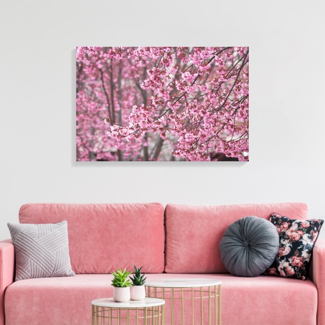 Flowing Pink Japanese Cherry Blossoms Poster Canvas Print (Insitu(LivingRoom))