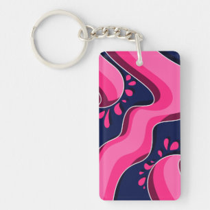 Flowing Pink Waves on a Navy Blue Background Key Ring