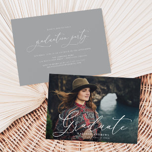 Flowing Script Photo Graduation Party Invitation