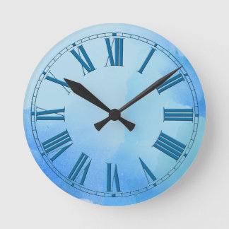Flowing Shades of Blue Watercolor Effect Round Clock