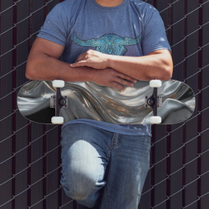 Flowing Silver and Gold Metallic Fabric Skateboard