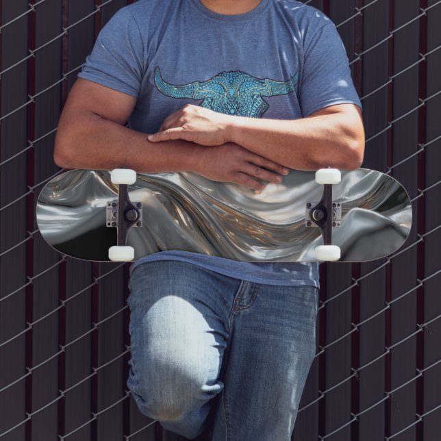 Flowing Silver and Gold Metallic Fabric Skateboard (Outdoor 3)