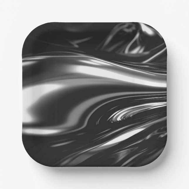 Flowing Silver Metal  Paper Plate (Front)