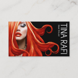 Flowing Tresses Hair Stylist redhead black Business Card