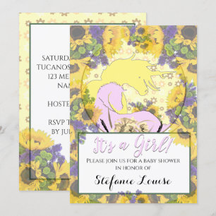 Flowing Unicorn It's a Girl (yellow/sunflowers) Invitation
