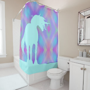 Flowing Unicorn Silhouette (blue soft geometric) Shower Curtain
