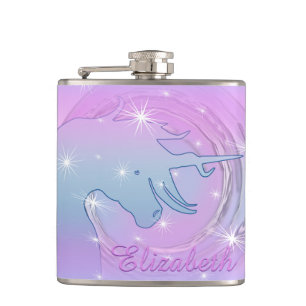 Flowing Unicorn Silhouette (pink swirly moon) Hip Flask