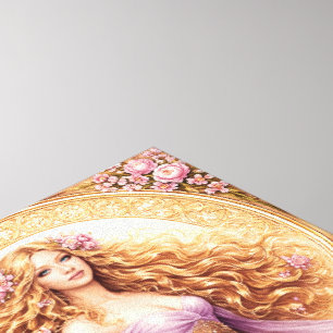 Flowy golden hair lady in dress by flowers canvas print