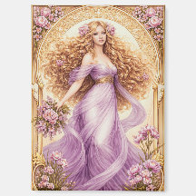 Flowy golden hair lady in dress