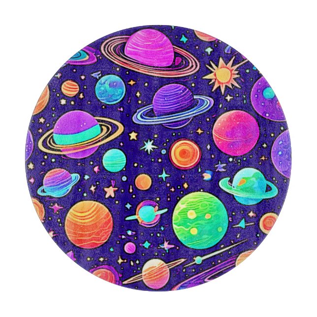 Flowy Neons: Planets & Stars Cutting Board (Front)