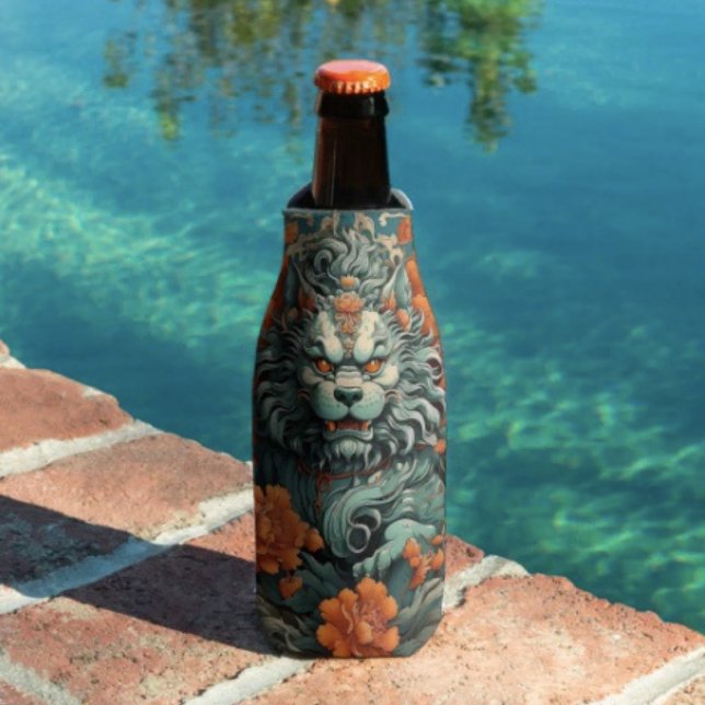 Flu Lion of Wisdom  Bottle Cooler (Asian Lion Head  bottle cooler insulated bottle cooler high-density material. Made in the USA.)