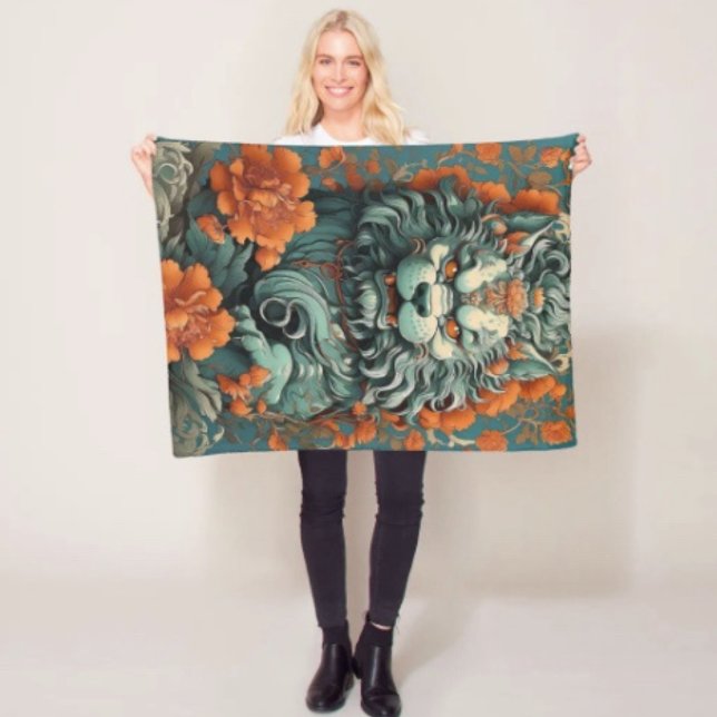 Flu Lion of Wisdom Fleece Blanket (Asian Lion Head  blanket - soft and colourful available  in 3 different sizes. 
)