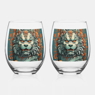 Flu Lion of Wisdom Stemless Wine Glass