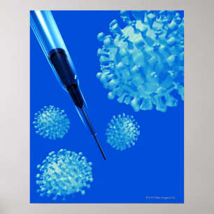 Flu vaccine, conceptual computer artwork. poster