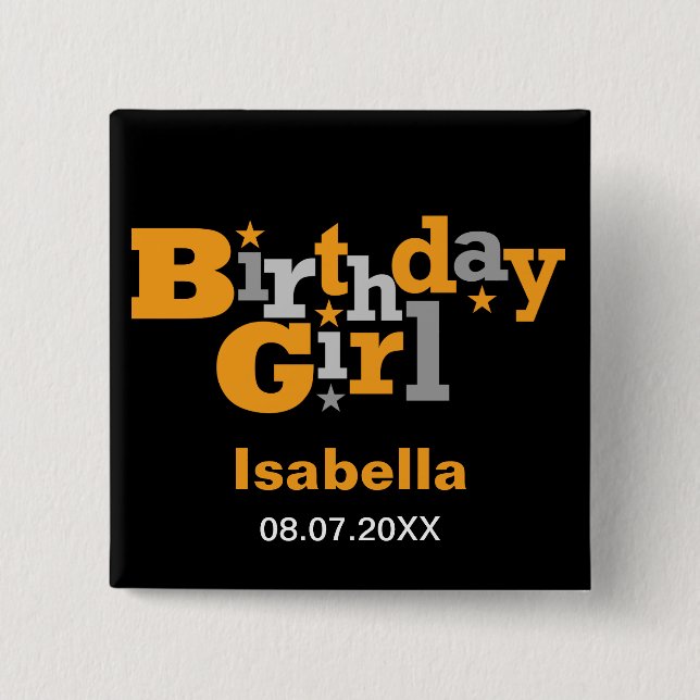 Fluctuating Type Birthday Girl Button (Front)