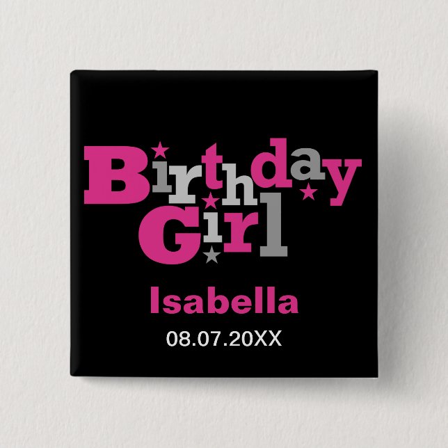 Fluctuating Type Birthday Girl Button (Front)