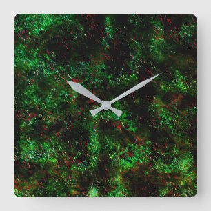 Fluctuation of dark spots on showy green and red square wall clock