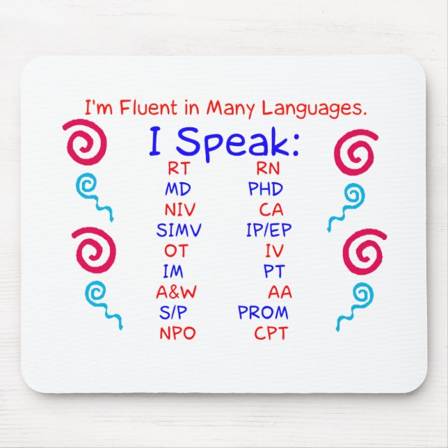 Fluent in Abbreviations Mouse Pad (Front)