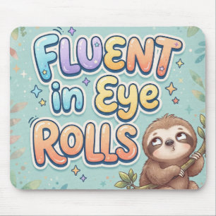 Fluent in Eye Rolling Funny Sloth and Quote Mouse Pad