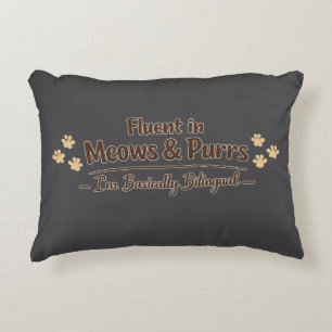 Fluent in Meows & Purrs Funny Cat Lover Gift Decorative Cushion
