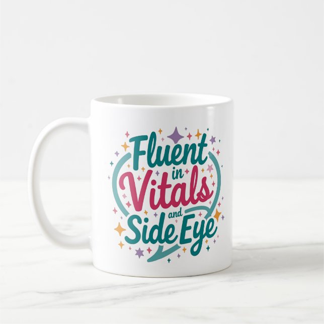 Fluent in Vitals and Side Eye Colourful Mug (Left)