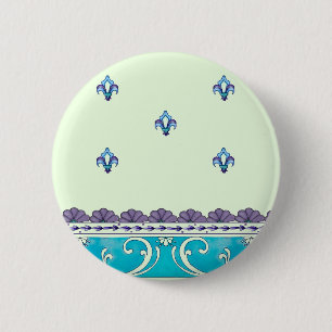 Fluer De Lis Blue Swirl Design 6 Cm Round Badge
