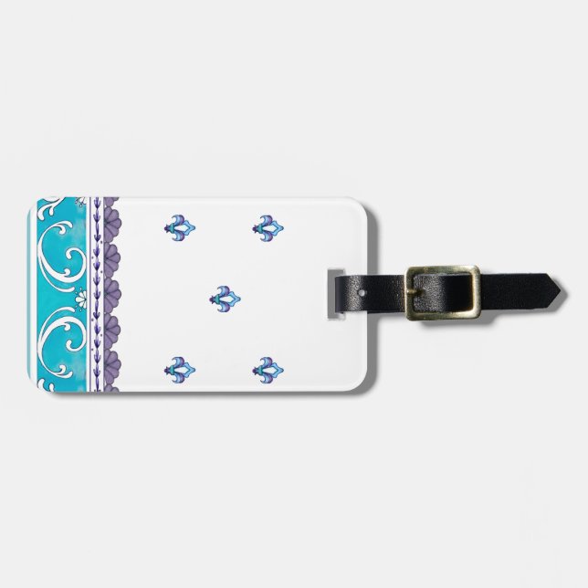 Fluer De Lis Blue Swirl Design Luggage Tag (Front Horizontal)