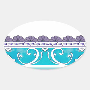 Fluer De Lis Blue Swirl Design Oval Sticker