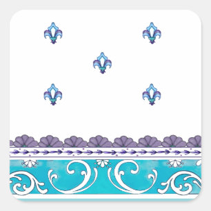 Fluer De Lis Blue Swirl Design Square Sticker
