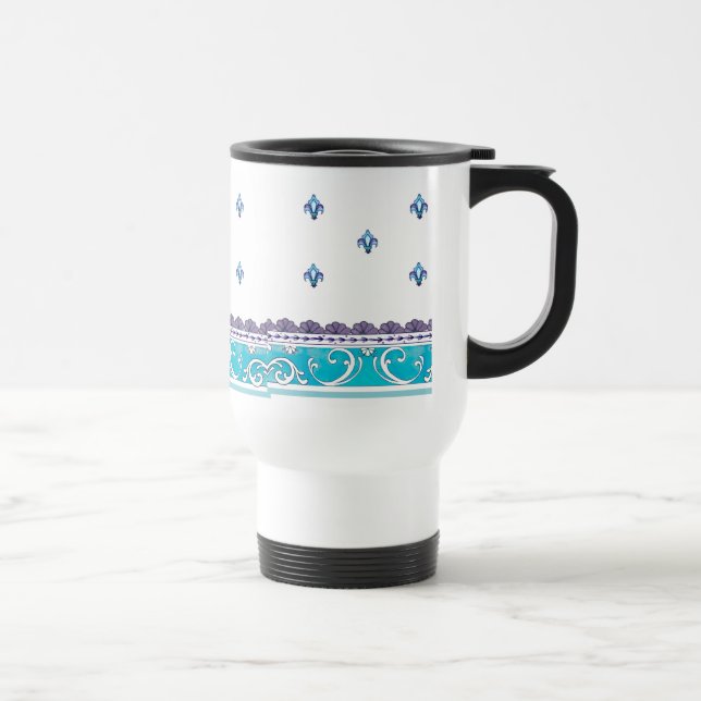 Fluer De Lis Blue Swirl Design Travel Mug (Right)