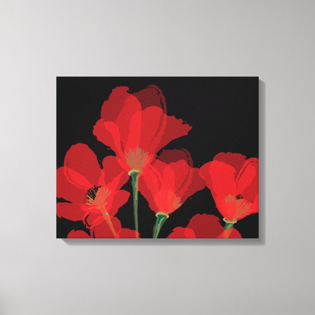 Fluers de Pavot Rouge sur Noir Canvas Print (Front)