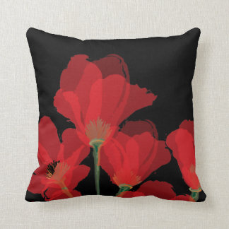 Fluers de Pavot Rouge sur Noir Cushion