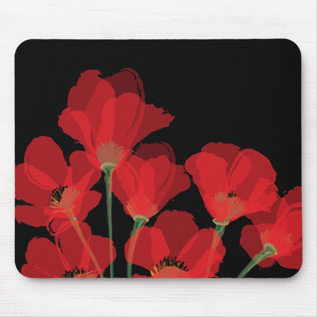Fluers de Pavot Rouge sur Noir Mouse Pad (Front)