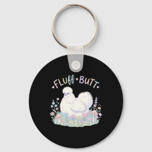 Fluff Butt Silkie Chicken Cute Cottagecore Mushroo Key Ring
