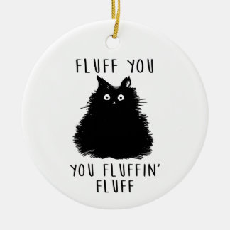 Fluff You Black Cat Drawing Ceramic Tree Decoration