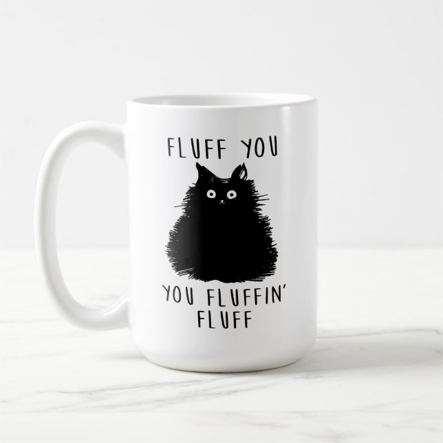 Fluff You Black Cat Drawing Coffee Mug (Left)