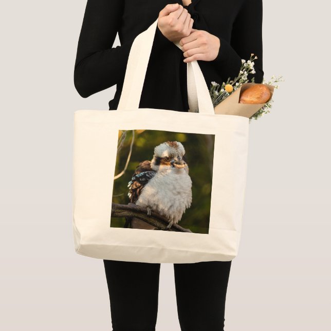Fluffed up laughing kookaburra large tote bag (Front (Product))
