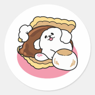 Fluffier Than a S’more – Cute Dog and Dessert Pun Classic Round Sticker