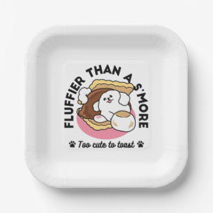 Fluffier Than a S’more – Cute Dog and Dessert Pun  Paper Plate