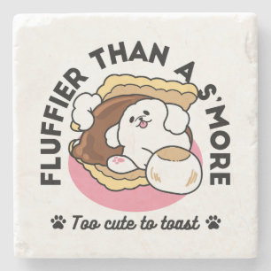 Fluffier Than a S’more – Cute Dog and Dessert Pun Stone Coaster