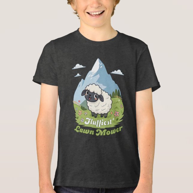 Fluffiest Lawn Mower – Adorable Blacknose Sheep Tri-Blend Shirt (Front)