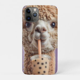 Fluffy Alpaca Portrait Drinking Boba Bubble Tea Case-Mate iPhone Case